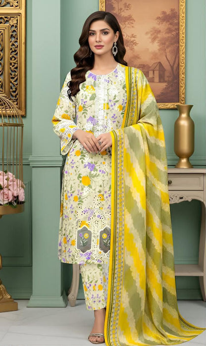 Aneela’s Chikankari Lawn Casual Suit – Embroidered Shirt + Dupatta + Trouser | Stitched or Unstitched