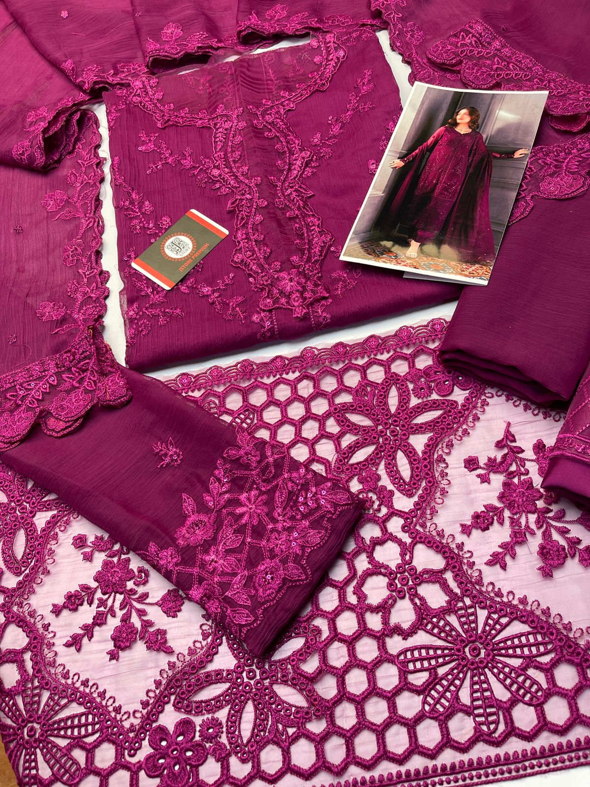 Azure Chiffon Luxury Party Suit – Embroidered Shirt + Chiffon Dupatta + Trouser | Stitched or Unstitched