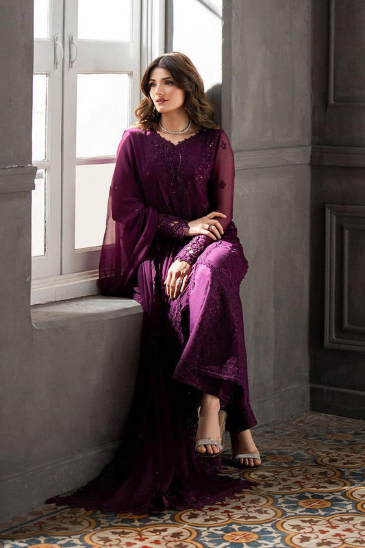 Azure Chiffon Luxury Party Suit – Embroidered Shirt + Chiffon Dupatta + Trouser | Stitched or Unstitched