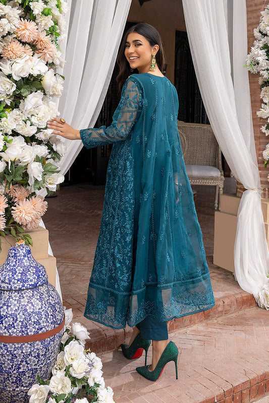 Azure Luxury Organza Frock Wedding Suit – Adda Work Shirt + Embroidered Dupatta + Trouser | Stitched or Unstitched