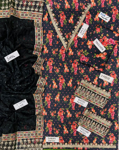 Charizma Shamoz Silk Embroidered 3Piece Suit  Digital Printed Silk Dupatta | Stitched or Unstitched