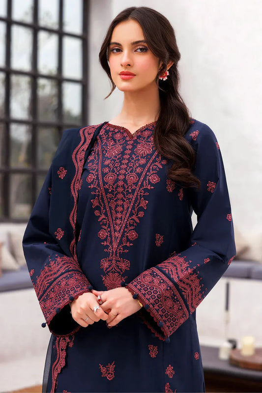 Pure Airjet Lawn Embroidered Summer Suit – Heavy Embroidered Shirt + Chiffon Dupatta + Trouser | Stitched or Unstitched