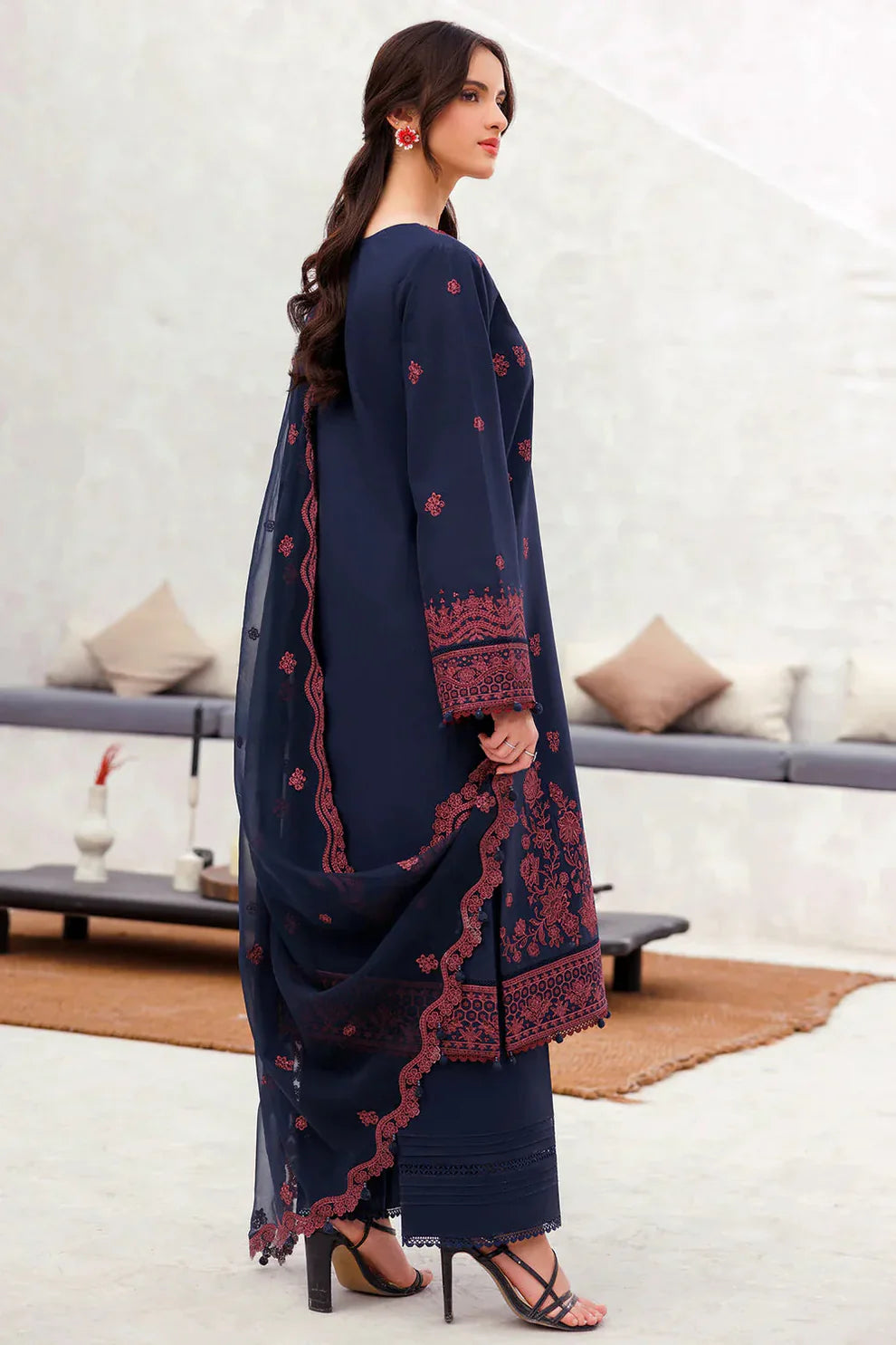 Pure Airjet Lawn Embroidered Summer Suit – Heavy Embroidered Shirt + Chiffon Dupatta + Trouser | Stitched or Unstitched