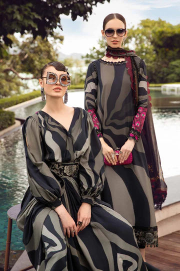 Maria B Digital Printed Lawn Summer Suit – Lawn Shirt + Silk Dupatta + Trouser | Stitched or Unstitched
