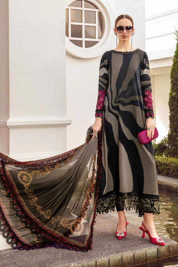 Maria B Digital Printed Lawn Summer Suit – Lawn Shirt + Silk Dupatta + Trouser | Stitched or Unstitched