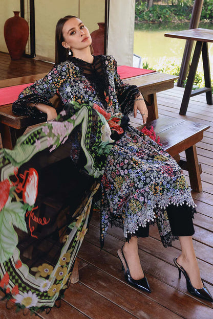 Maria B Embroidered Lawn Summer Suit – Embroidered Shirt + Printed Dupatta + Trouser | Stitched or Unstitched