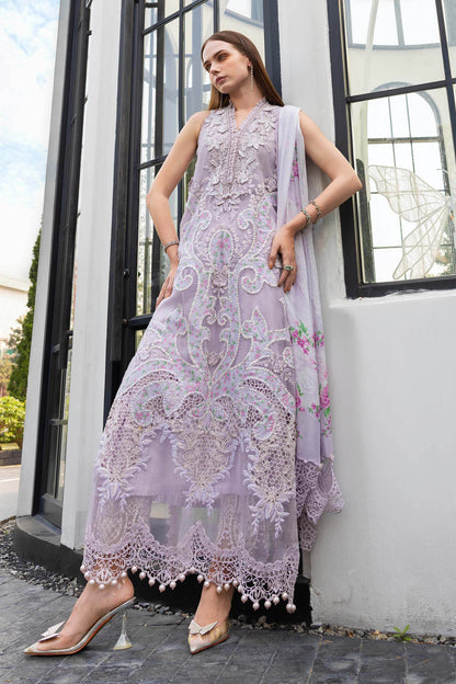 Maria B Luxury Lawn Festive Suit – Embroidered Shirt + Silk Dupatta + Trouser | Stitched or Unstitched