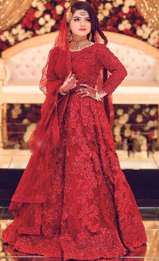 Mariam & Maria Luxury Net Wedding Suit – Handwork Shirt + Embroidered Dupatta + Trouser | Stitched or Unstitched