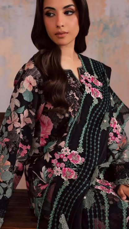 Jade Digital Printed Lawn Semi-Formal Suit – Printed Shirt + Embroidered Dupatta + Trouser | Stitched or Unstitched