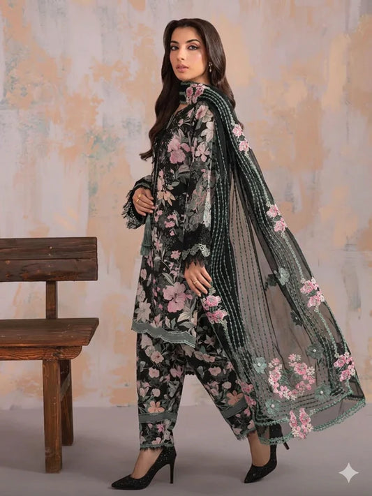 Jade Digital Printed Lawn Semi-Formal Suit – Printed Shirt + Embroidered Dupatta + Trouser | Stitched or Unstitched