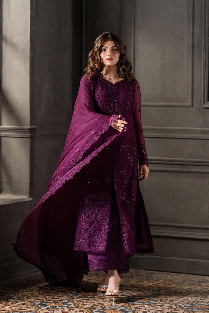 Azure Chiffon Luxury Party Suit – Embroidered Shirt + Chiffon Dupatta + Trouser | Stitched or Unstitched