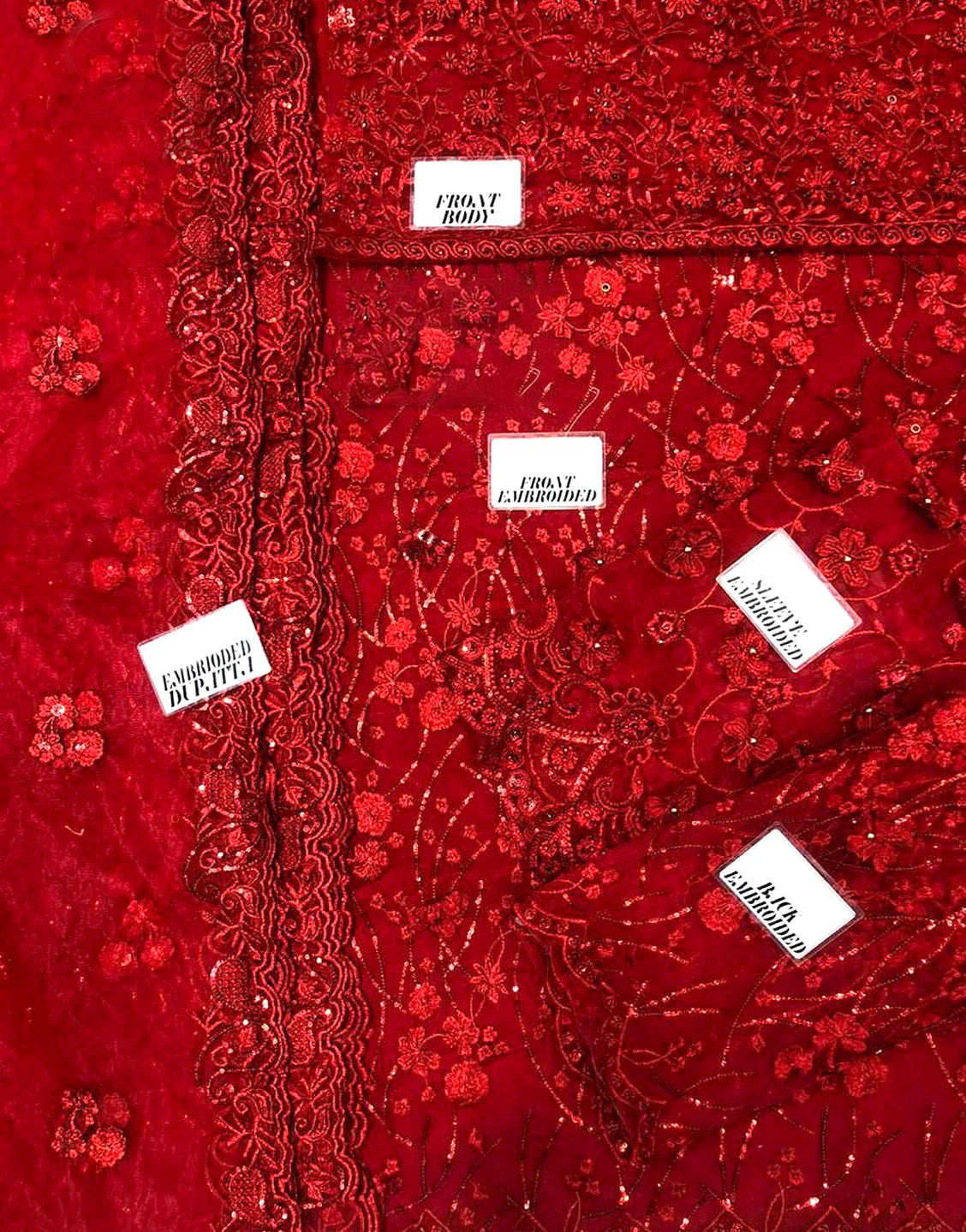 Mariam & Maria Luxury Net Wedding Suit – Handwork Shirt + Embroidered Dupatta + Trouser | Stitched or Unstitched