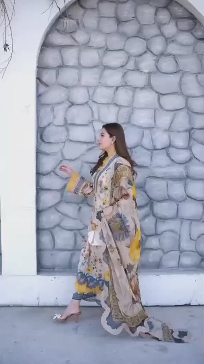 Aneela’s Embroidered Lawn Summer Suit – Lawn Shirt + Digital Dupatta + Trouser | Stitched or Unstitched